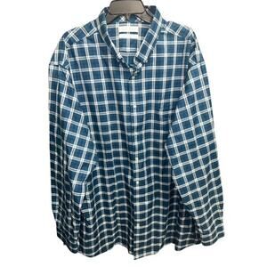 Gold Label 3XB Shirt Teal Green Plaid Non-Iron Soft Cotton Pocket Resists Fading